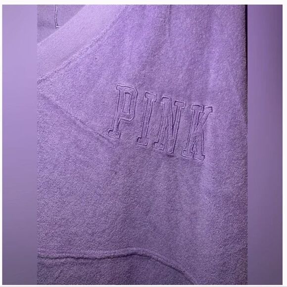 Victorias Secret Pink Varsity Terry Cloth V Neck Oversized Pullover petal purple - Picture 2 of 8